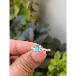Swiss Blue Topaz Oval Cut <b>Ring</b> 925 Sterling Silver Handmade Gemstone Jewelry Wholesale Supplier - Product Image 4