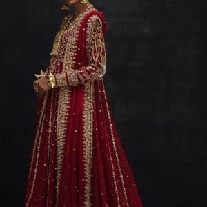 Indian Pakistani Bridal <b>Jacket</b> Lehenga <b>Dress</b> Heavy Dabka Stone Glass Bead Embroidery <b>Wedding</b> Wear - Product Image 1