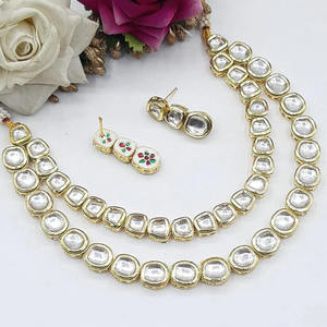 Gargantilla India Kundan con Cristales, Collar, Pendientes, Joyería para Mujer, Conjunto de Joyería de Moda para Compromiso, Chapado en Oro, para Fiestas - Product Image 1