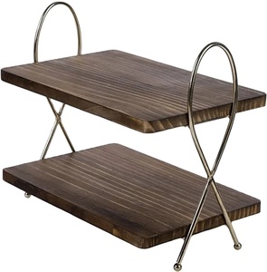 Support à gâteau élégant en bois naturel à 2 niveaux nouveau design support à gâteau design moderne chaud double assiette rectangulaire support de service à gâteau prix abordable - Product Image 1