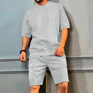 Conjuntos de pantalones cortos de playa de dos piezas con logotipo personalizado de alta calidad del fabricante para hombre, pantalones cargo informales de gran tamaño, punto de algodón 100% - Product Image 3