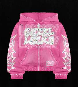 Sweat à capuche pour homme de haute qualité, coupe droite, à fermeture éclair, coupe-vent, délavé, épaules tombantes, broderie usée, col double couche - Product Image 1