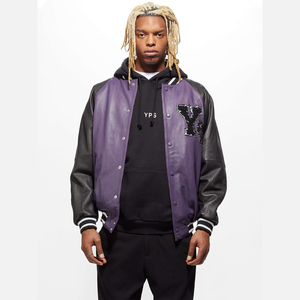 แจ็กเก็ตเลตเตอร์แมนเบสบอลแนววินเทจที่มีแขนยาวและคอตั้งวัสดุหนังลายการ์ตูน - Product Image 2