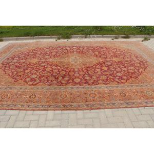 Alfombra turca vintage extragrande de 11.2x16.7 pies (341x510 cm), alfombra con motivos de plantas y árboles rojos - Product Image 3