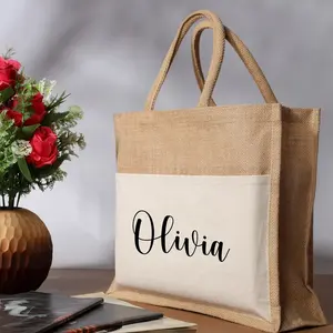 Customizable Jute Tote Bags Stylish Eco Friendly Shopping Totes with Convenient Front Pocket