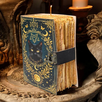 Carnet en cuir imprimé chat noir d'horreur, livre grimoire vintage, 400 pages à bords festonnés, cadeau magique pour la fête des mères et Halloween