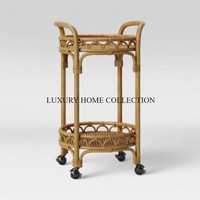 Collection Maison de Luxe – Chariot de Service Convertible et Réglable à 2 Niveaux en Rotin Noir et Marron, Design Traditionnel, Grande Taille, Qualité Supérieure