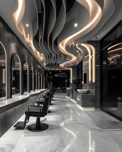 Ensemble de mobilier de salon de coiffure contemporain, chaises en cuir PU, lavabo en céramique, structure en métal, usage commercial, durable, facile à nettoyer - Product Image 1