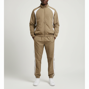 Ensemble de survêtements d'hiver en coton tissé 100 % imperméable de haute qualité avec logo personnalisé, coupe-vent color block pour l'entraînement - Product Image 1