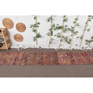 Tapis vintage Herki 2,1 x 11,8 pieds, tapis turc rouge uni en laine - Product Image 3