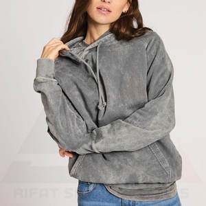 Sudadera con Capucha de Felpa para Mujer, Estilo Vintage, Lavado Ácido, Color Sólido, Ligera, para Uso Diario - Product Image 2