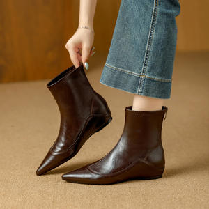 Escarpins à talons aiguilles pour femmes, bout pointu, à bride cheville, en cuir véritable, pour soirées et sorties nocturnes - Product Image 1