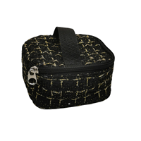 Élégante trousse de maquillage en microfibre tweed, petite taille, motif géométrique, fermeture éclair métallique, poignée souple portable, sac de rangement pour maquillage