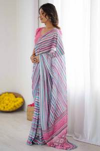 Magnifique sari Leriya imprimé en soie Tebby douce multicolore pour mariage, fête, Diwali, festival, à porter pour les femmes et les filles, best-seller - Product Image 4