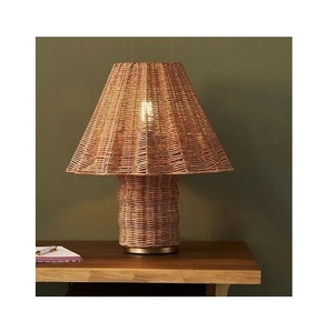 Hot Sale Farmhouse Style <b>LED</b> Decorative Rattan Wicker Cane Table Lamp with Cotton <b>Rope</b> for Home & Hotel Use - Product Image 1
