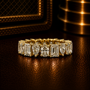 Anillo de Eternidad de Lujo en Oro Amarillo de 14K con Diamantes Cultivados en Laboratorio en Corte Esmeralda, Pera y Ovalado, Anillo de Boda para Mujer, Joyería Fina - Product Image 1