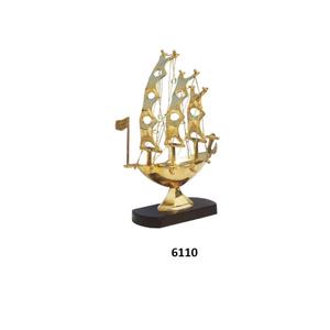 Venta caliente de alta calidad de bronce de latón macizo y barco de madera con acabado antiguo decorativo barco Showpiece para la oficina en casa - Product Image 5