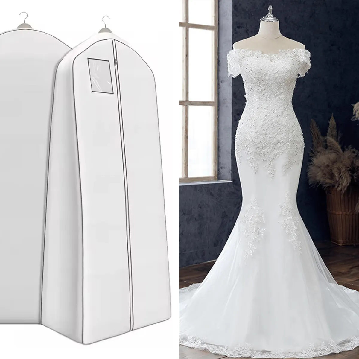 Çevre dostu toz geçirmez giysi toz torbaları katlanabilir özel logo düğün elbisesi olmayan dokuma konfeksiyon suit kapak çanta