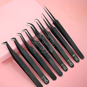 Professional Custom Black Fiber Tip Eyelash Extension Tweezers 35 Degree Lightweight Curved Classic Isolation Lash <b>Tool</b> - Product Image 1