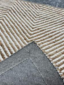 Alfombra de Yute Natural Tejida a Mano, Beige con Rayas Blancas, Tejido Plano, Antideslizante, Apta para Mascotas, Gruesa, Ecológica, Moderna, para el Suelo - Product Image 4