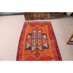 Tapis turc vintage 2,8x11,1 pieds, tapis persan Herki orange - Product Image 3