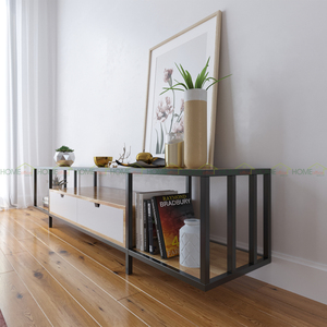 Modern Luxury and Minimalist 2-Compartment Wooden <b>Block</b> TV Stand Electric LED Console for Home Furniture KTV68024 - Product Image 2