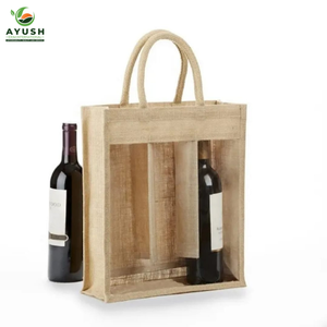 Sacs cadeaux pour bouteilles de vin en jute avec poignée en coton, sacs personnalisables pour offrir et emballer - Product Image 6