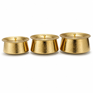 Casserole à biryani en laiton massif avec couvercle, finition dorée martelée, pour cuisson sur cuisinière. - Product Image 6
