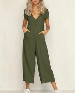 Novedad de verano, mono a la moda para mujer, camisa inferior con cuello en V, mono de pierna ancha, mono fino de la mejor calidad - Product Image 2