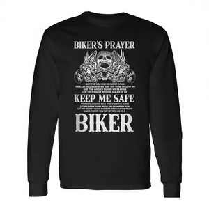 Camiseta de manga larga Biker's Prayer negra para hombre con diseño de calavera y cita inspiradora para motociclistas - Product Image 2