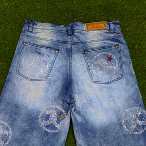 Salopette en jean pour homme, taille mi-haute, 100% coton, broderie logo cristal, séchage rapide, double ceinture, style décontracté punk, haute qualité, vente en gros - Product Image 6