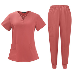 Tenues médicales personnalisées pour femmes avec logo, en tissu tissé couleur figue, uniformes pour femmes - Product Image 1