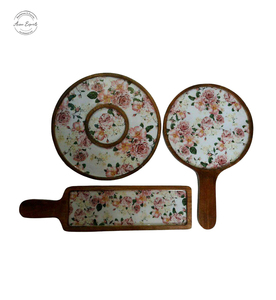 Elegante bandeja de madera para aperitivos con cuenco de cerámica, Perfecta para servir aperitivos, frutas secas y salsas en una decoración elegante para el hogar - Product Image 3