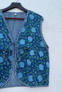 Handmade <b>Women's</b> Floral Printed Cotton V-Neck Waistcoat Casual Style Open Front <b>Jacket</b> Vest Short Outer Wear Parties - Product Image 2