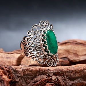 Anillo Vintage de piedras preciosas de Esmeralda Natural de Zambia hecho a mano 925 Plata de Ley sólida diseñador grande todos los tamaños anillo fino semiprecioso - Product Image 4