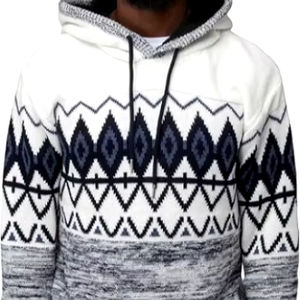 2024เสื้อขนสัตว์แขนยาวแบบสวมหัวสำหรับผู้ชายผ้าถักแบบ3D มีฮู้ดสำหรับฤดูใบไม้ร่วงและฤดูหนาวผ้าวูล100% สีทึบแบบลำลองให้ความอบอุ่น - Product Image 1