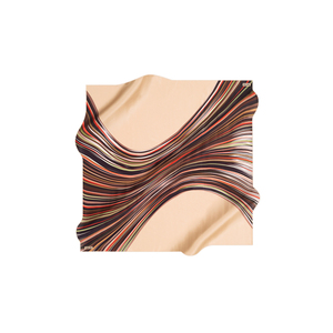 Écharpe en soie beige vintage à imprimé numérique, motif rayé ondulé long - Product Image 1