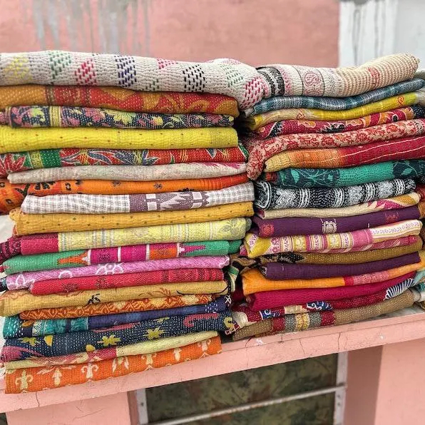Bohemian Cotton Throw Boho Bedspread Handmade Blanket Indian Vintage Kantha Quilt by BHAWANA HANDICRAFTS