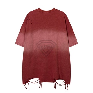 Camiseta desgastada de gran tamaño con lavado ácido de Color degradado para hombre personalizada de alta calidad 100% algodón lavado en blanco estilo Vintage - Product Image 4