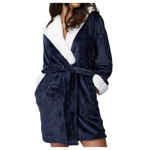Robe en flanelle chaude hiver maison vêtements de nuit femmes imprimer à manches longues peignoir Kimono Robe avec ceinture vêtements de détente femme - Product Image 2