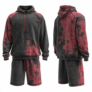 Noir acide lavage Baggy à capuche hommes Sublimation lavé Cargo Shorts ensemble hommes hiver Streetwear extérieur polaire acide lavage Shorts ensemble - Product Image 2