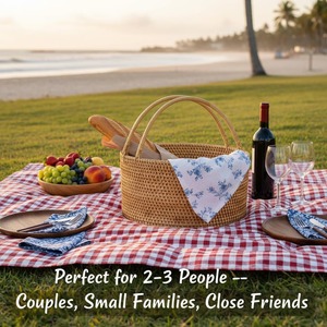 Cesta de Picnic Redonda de Ratán Natural Hecha a Mano con Asa, Cesta de Almacenamiento Multifuncional Moderna y Ecológica, Hecha en Vietnam - Product Image 4