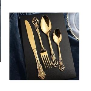 Juego de cubiertos de acero inoxidable dorado de lujo de alta calidad, 2 cucharas y 1 tenedor para bodas, reutilizable y económico - Product Image 3