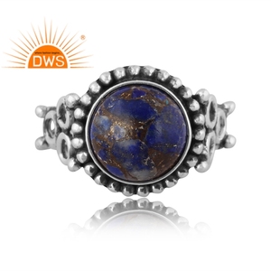 Best Selling Oxidized Sterling Silver Natural Mojave Copper <b>Lapis</b> <b>Lazuli</b> Gemstone Statement <b>Ring</b> Custom Jewelry Manufacturer - Product Image 4