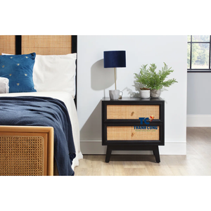 Mesita de noche de ratán Premium hecha a mano con estante inferior Diseño interior natural moderno para dormitorios - Product Image 3