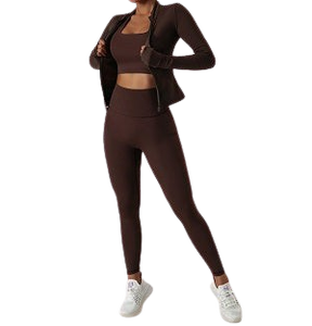 2023เสื้อแจ็กเก็ตฟิตเนส3ชิ้นกางเกงเลกกิ้งเอวสูงชุดเล่นโยคะฟิตเนส3ชิ้น - Product Image 3