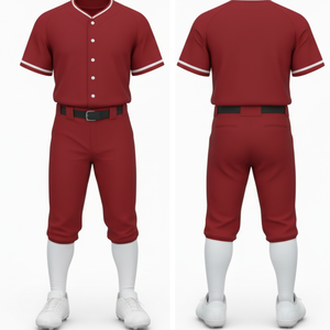 Classic Maroon Performance <b>Baseball</b> Uniform: Full Button Solid Jersey with Contrast Piping and Matching Pant - Product Image 1