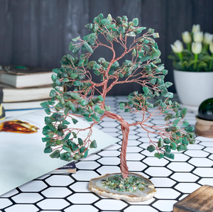 Arbres d'aventurine verte naturelle faits à la main de vente chaude avec des tranches d'agate Base arbre d'argent de chance pour la décoration de la maison - Product Image 3