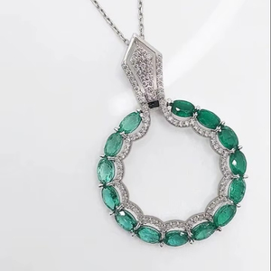 Green Oval Cut Premium Lab Grown Diamond 925 Silver Plated Pendant Cuban Link <b>Chain</b> Necklace Hip Hop <b>Iced</b> Gift Women - Product Image 1