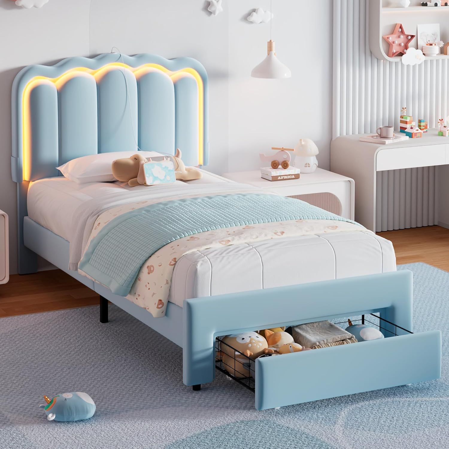 Twin Bed for Girl Pink Stylish Princess Kids' Furniture